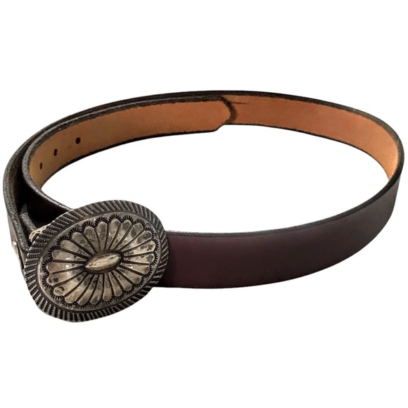 Leather Belt Signed Concho Navajo Buckle Jennie Blackgoat Genuine Silver Brown - Picture 3 of 16